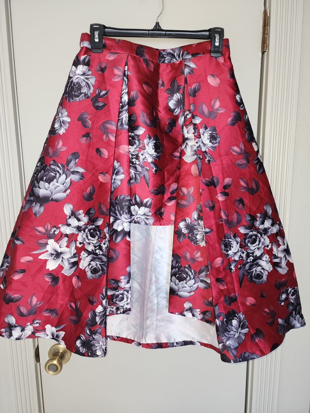 Jealous Tomato Red Floral A-Line Midi Skirt